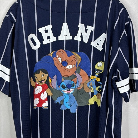Disney Navy Pinstriped Lilo & Stitch Ohana Graphic Baseball Jersey - Picture 6 of 6